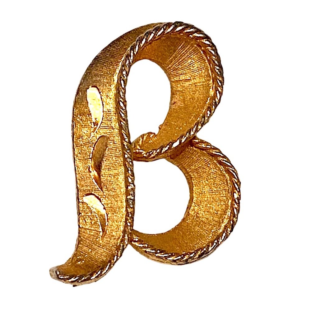 Vintage B Initial Letter Brooch Gold
